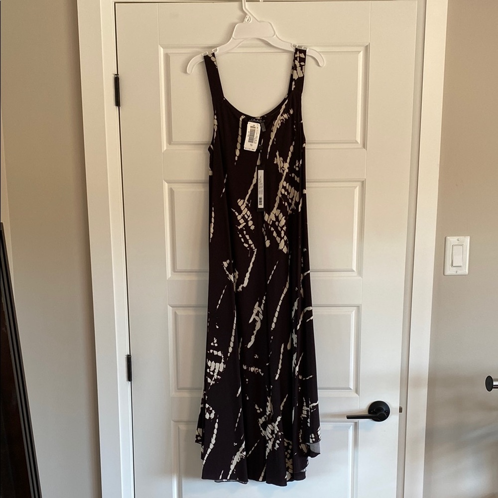 Charlie B print spa strap cloudy midi dress chocolate brown / Beigh 100% rayon